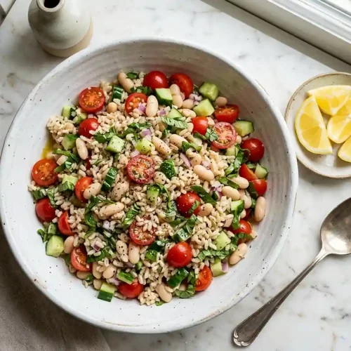 Lemon Basil White Bean Rice Salad