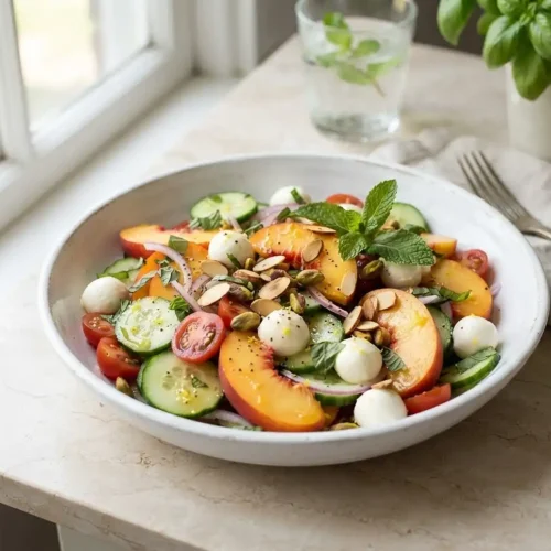 Peach Cucumber Mint Mozzarella