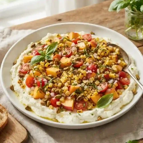 Sweet Corn Peach Ricotta Spoon Salad