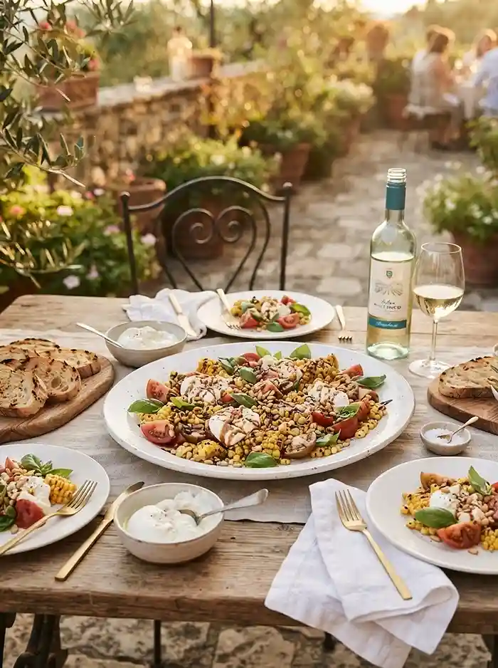 Grilled Corn Tomato Burrata Basil Salad 4 august salad
