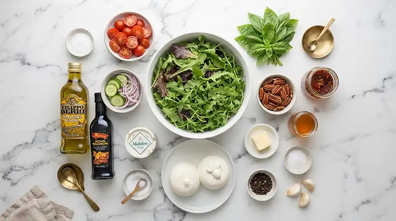 Burrata Greens with Hot Honey Pecans 2 burrata green salad
