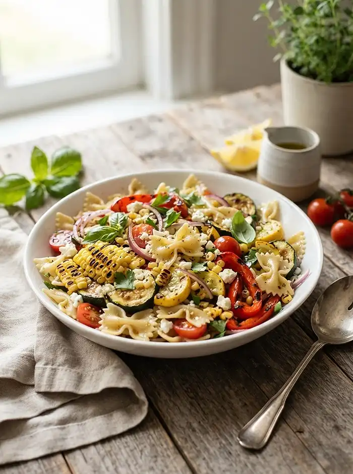 Charred Veggie Farfalle Salad 4 farfalle pasta salad