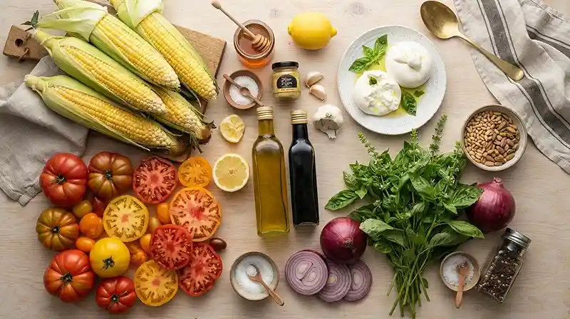 Grilled Corn Tomato Burrata Basil Salad 2 grilled corn salad