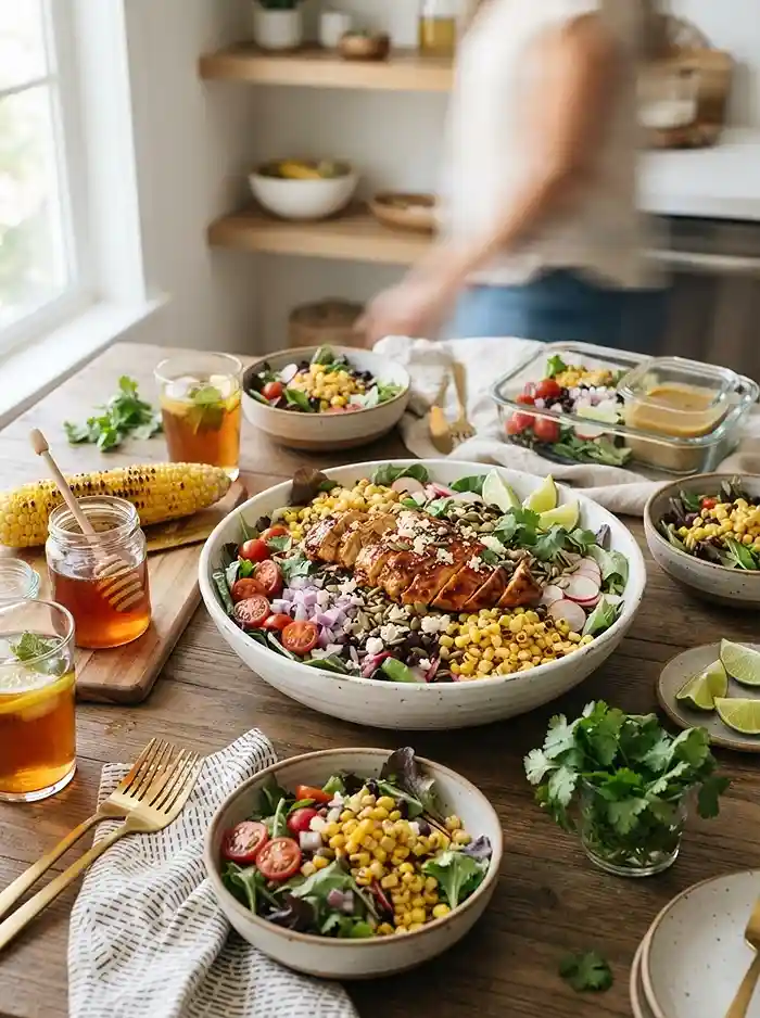Hot Honey Chicken Corn Salad 4 high protein salad