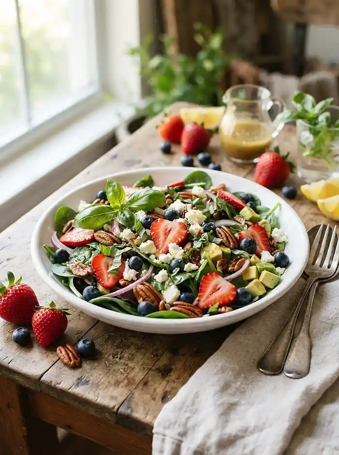 Strawberry Blueberry Basil Salad 4 july salad