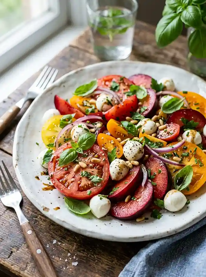 Tomato Plum Mozzarella Herb Salad 4 late summer salad