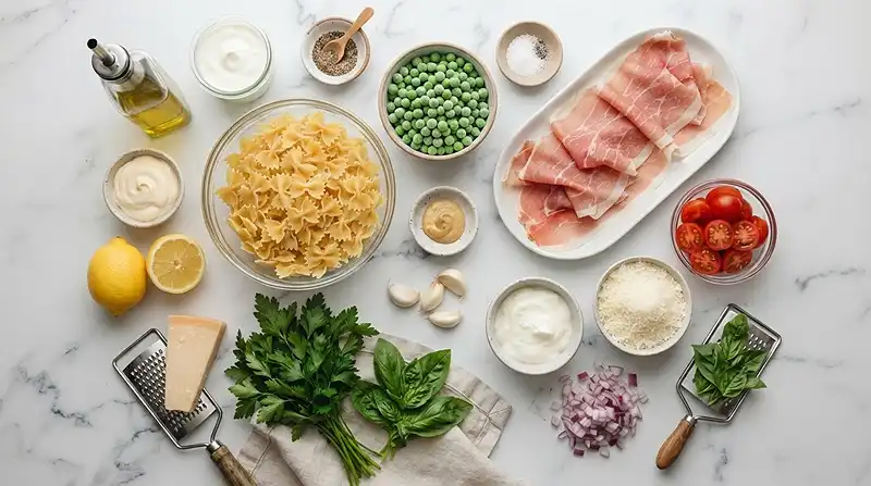 Crispy Prosciutto Pea Pasta Salad 2 prosciutto pasta salad