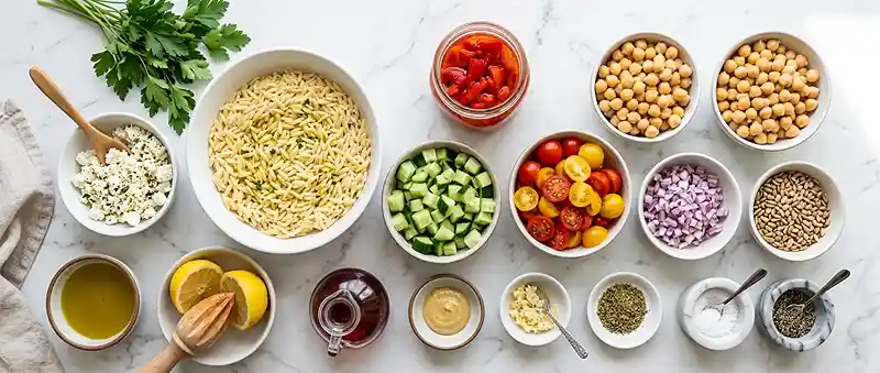 Roasted Red Pepper Orzo Crunch Salad 2 roasted red salad
