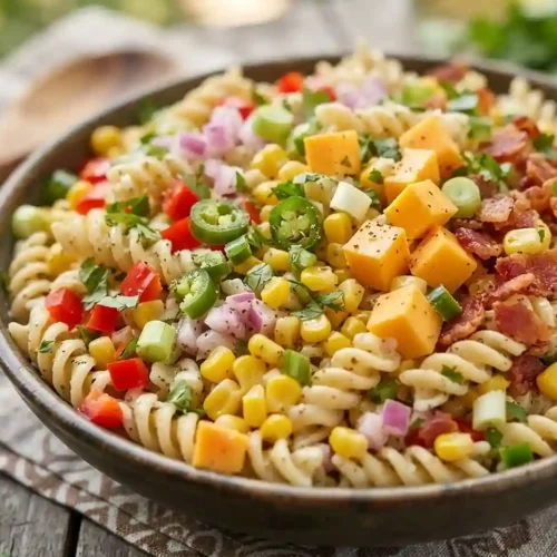 Cheddar Jalapeno Corn Pasta Salad