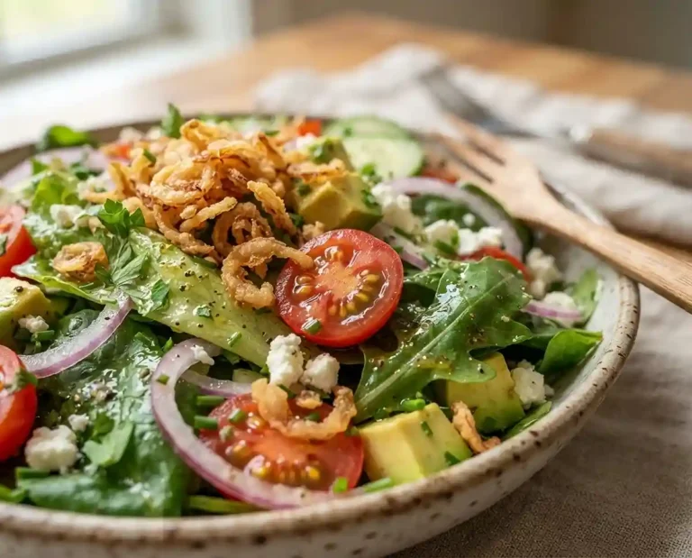 Crispy Onion Tomato Greens Salad