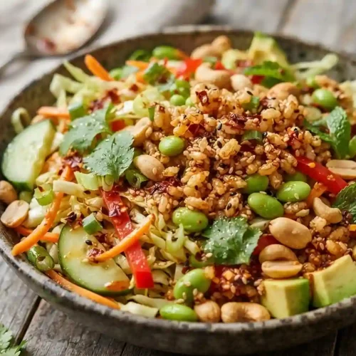 Crispy Rice Edamame Chili Salad