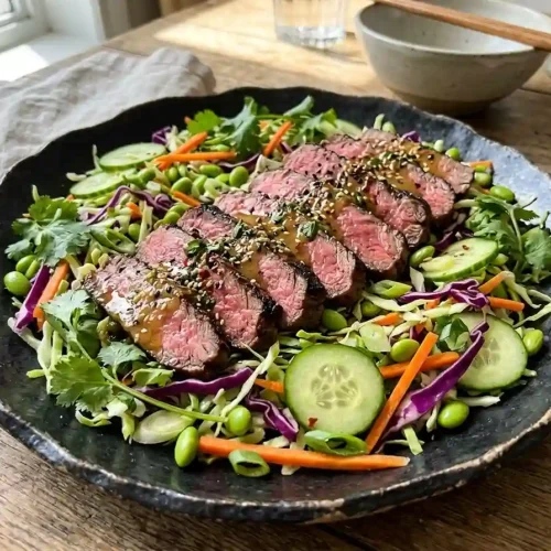 Miso Steak Cucumber Slaw Salad