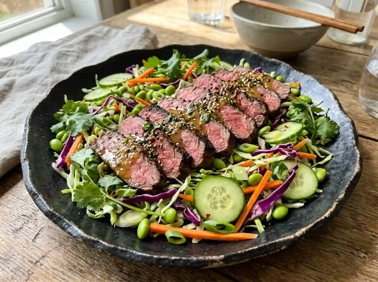 Miso Steak Cucumber Slaw Salad