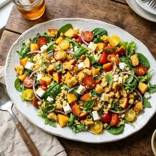 Peach Tomato Cornbread Crumble Salad 5 Peach Tomato Cornbread Crumble Salad
