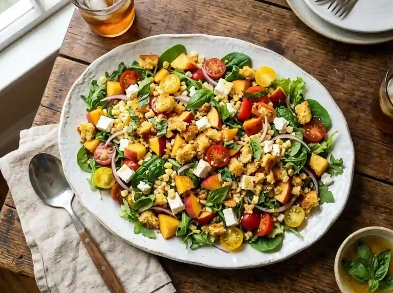Salad Alchemy 1 Peach Tomato Cornbread Crumble Salad