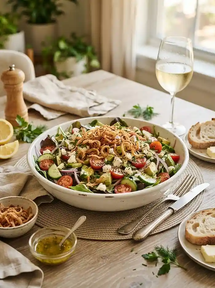 Crispy Onion Tomato Greens Salad 4 chopped salad