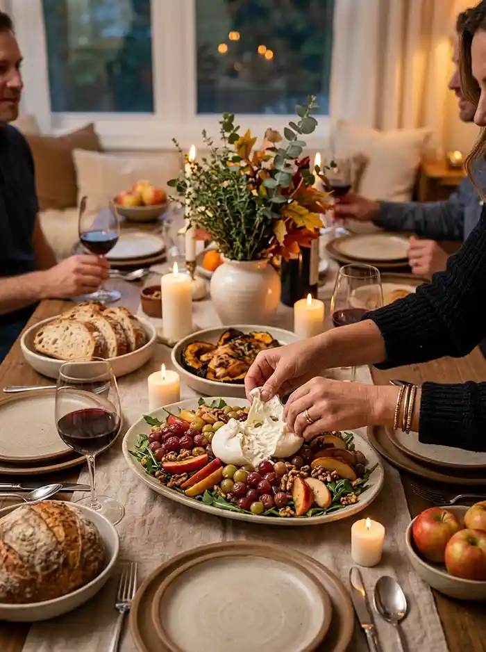 Warm Apple Grape Burrata Salad 4 colorful apple grape burrata for early fall dinners
