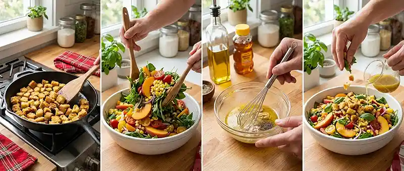Peach Tomato Cornbread Crumble Salad 3 cornbread crumble salad