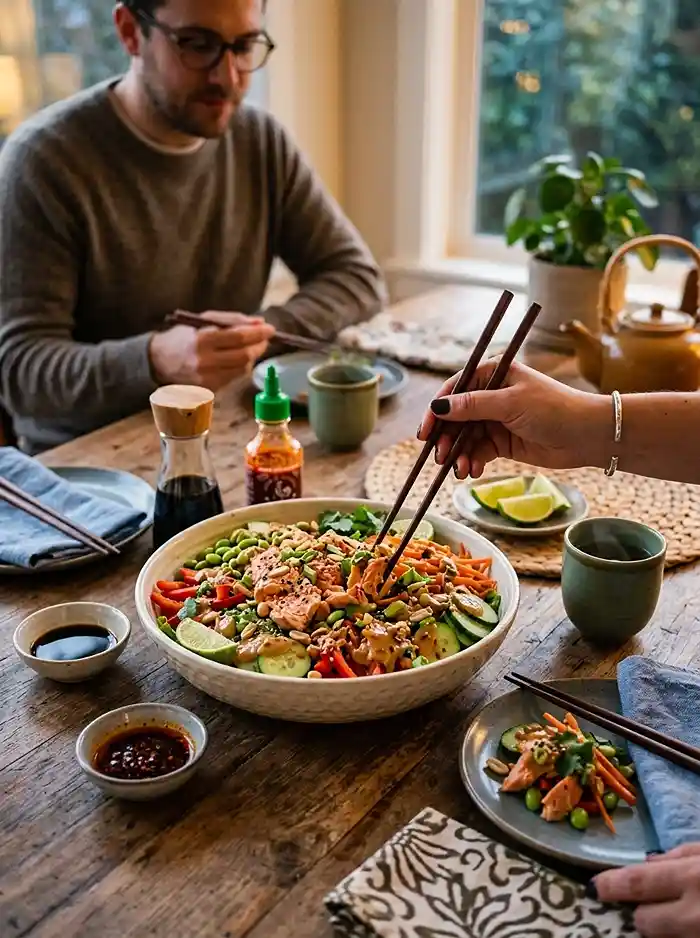 Spicy Peanut Salmon Cucumber Salad 4 high protein salad