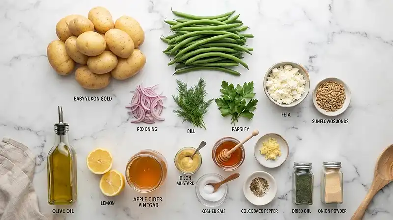 Warm Potato Green Bean Dill Salad 2 make ahead potato bean for football tailgate sides