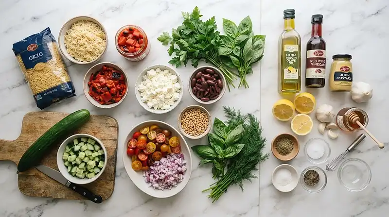 Roasted Red Pepper Feta Orzo Salad 2 make ahead roasted red for football tailgate sides