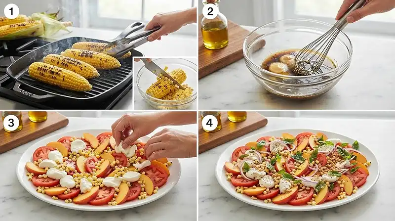 Sweet Corn Tomato Peach Caprese Salad 3 peach caprese salad