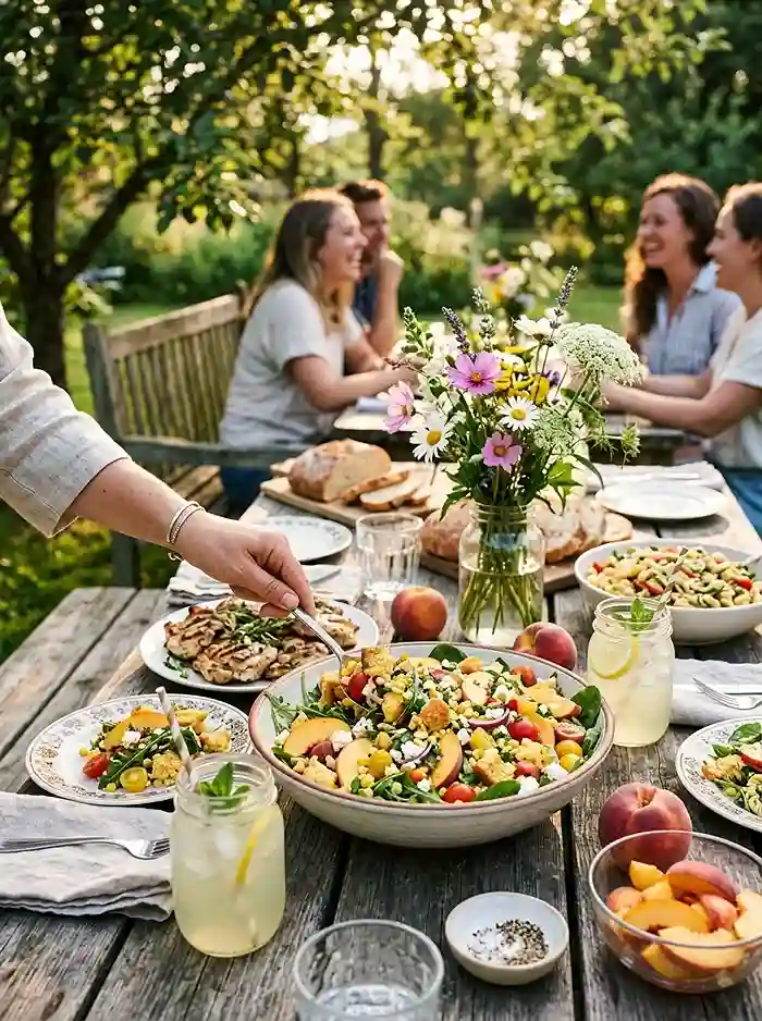 Peach Tomato Cornbread Crumble Salad 4 summer produce salad