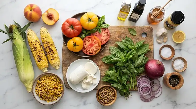 Sweet Corn Tomato Peach Caprese Salad 2 sweet corn salad