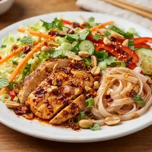 Chili Crisp Chicken Rice Noodle Salad