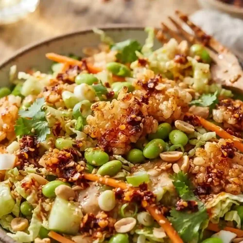 Crispy Rice Edamame Chili Crunch Salad