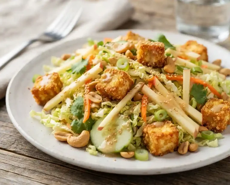 Crispy Tofu Apple Slaw Salad