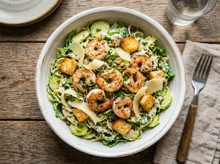 Garlic Shrimp Brussels Caesar Salad