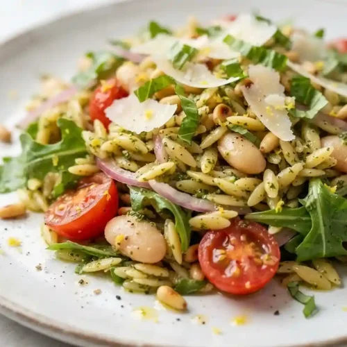 Pesto White Bean Lemon Orzo Salad