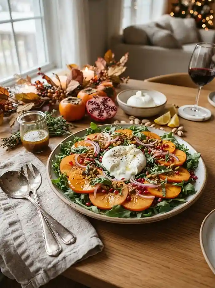 Persimmon Pomegranate Burrata Salad 4 beautiful persimmon pomegranate burrata for peak fall entertaining