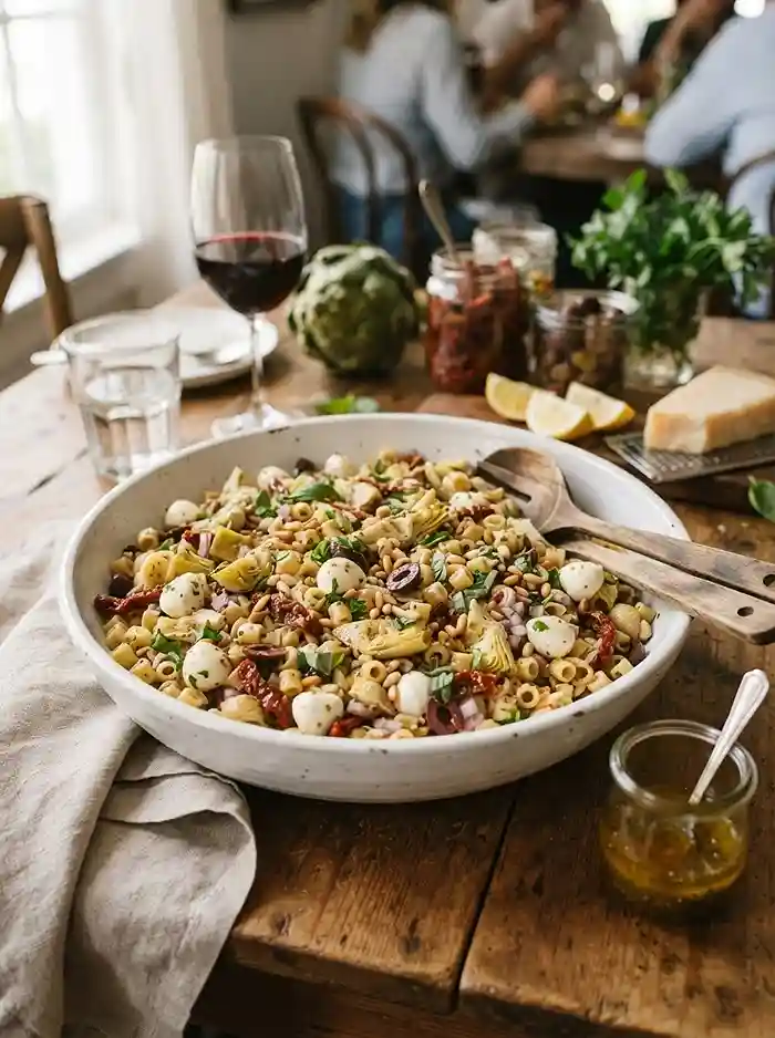 Sun Dried Tomato Artichoke Mini Pasta Salad 4 cold sun dried tomato for picnic and potluck tables