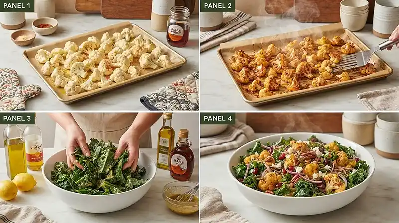 Warm Maple Cauliflower Kale Salad 3 fresh cauliflower kale for colorful harvest tables