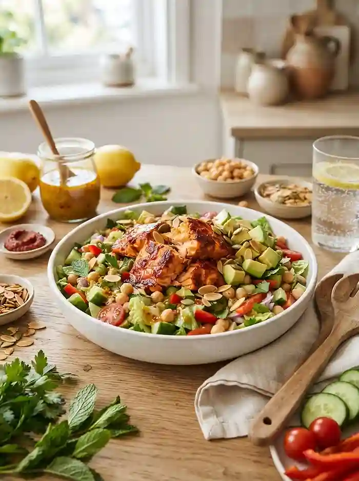 Harissa Salmon Chickpea Chop 4 hearty harissa salmon chickpea for busy fall evenings
