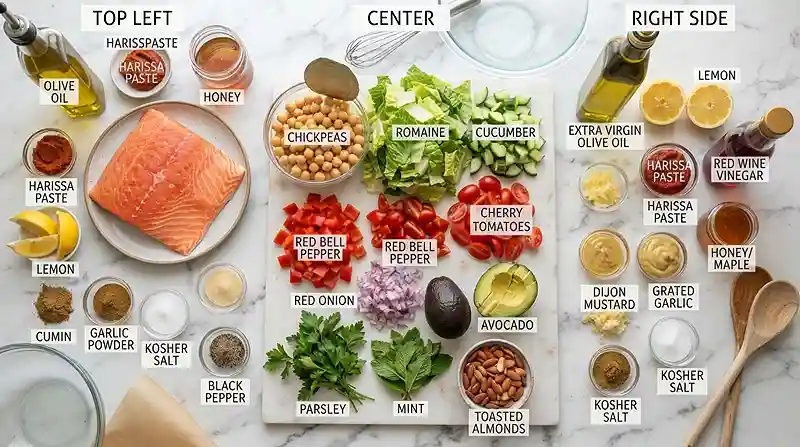 Harissa Salmon Chickpea Chop 2 high protein harissa salmon for easy weeknight dinners