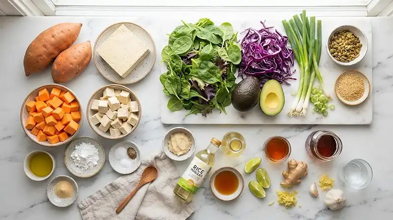 Miso Tofu Sweet Potato Salad 2 high protein miso tofu for easy weeknight dinners