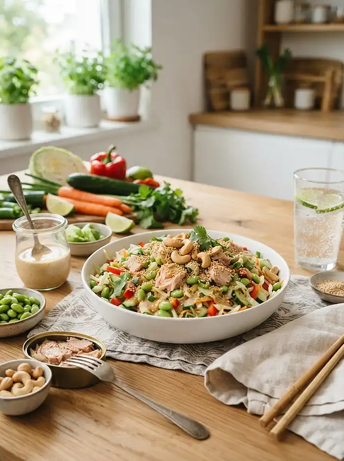 Sesame Edamame Tuna Crunch Salad 4 high protein sesame edamame for easy weeknight dinners