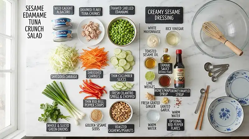 Sesame Edamame Tuna Crunch Salad 2 make ahead edamame tuna for lunch box meal prep