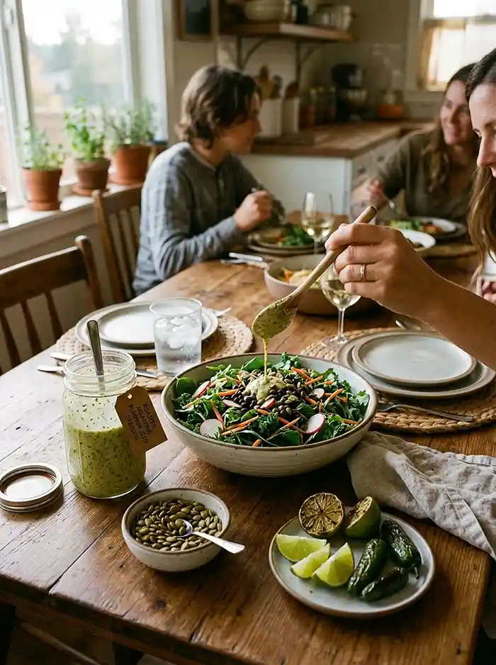 make ahead jalapeno pumpkin seed for weeknight dinner salads