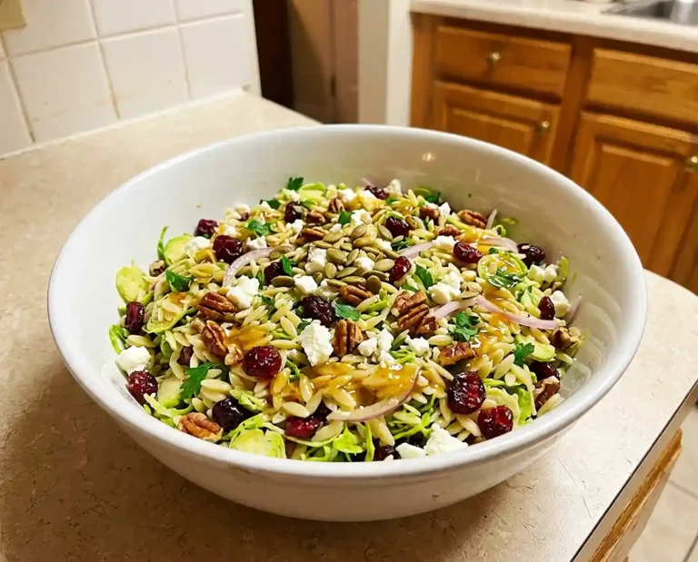 Maple Dijon Brussels Orzo Salad