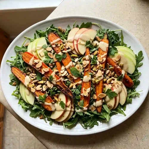 Roasted Carrot Apple Tahini Salad