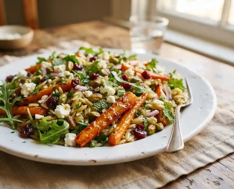 Roasted Carrot Pistachio Orzo Salad