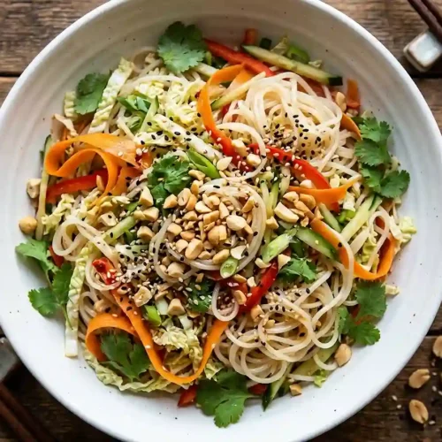 Sesame Cabbage Rice Noodle Salad