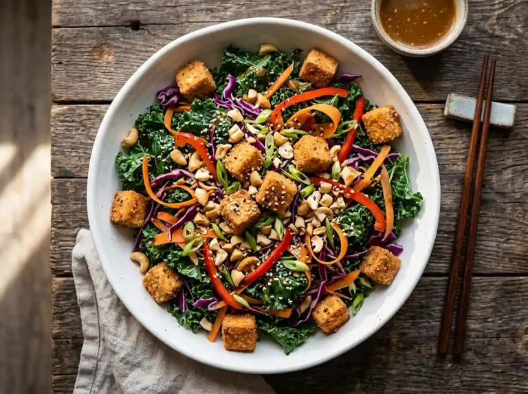 Sesame Ginger Tofu Kale Crunch Salad