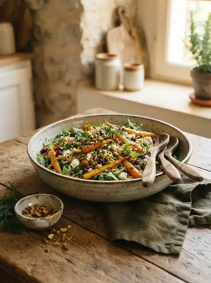 Roasted Carrot Pistachio Orzo Salad 4 cold carrot pistachio orzo for picnic and potluck tables