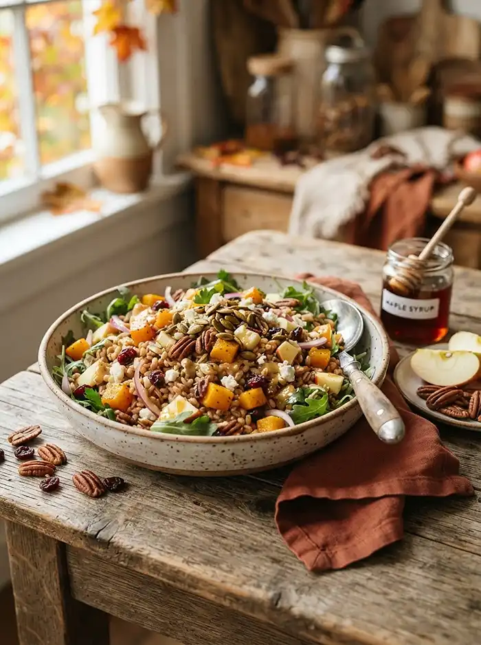 Maple Mustard Farro Harvest Salad 4 cold maple mustard farro for picnic and potluck tables