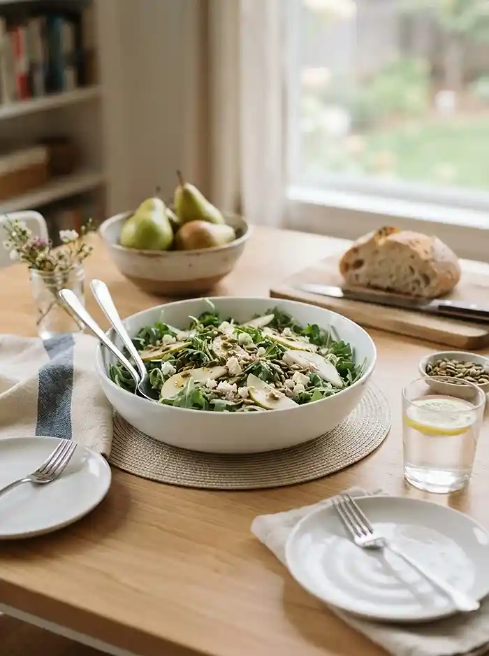 easy arugula pear pepita for back to school lunches